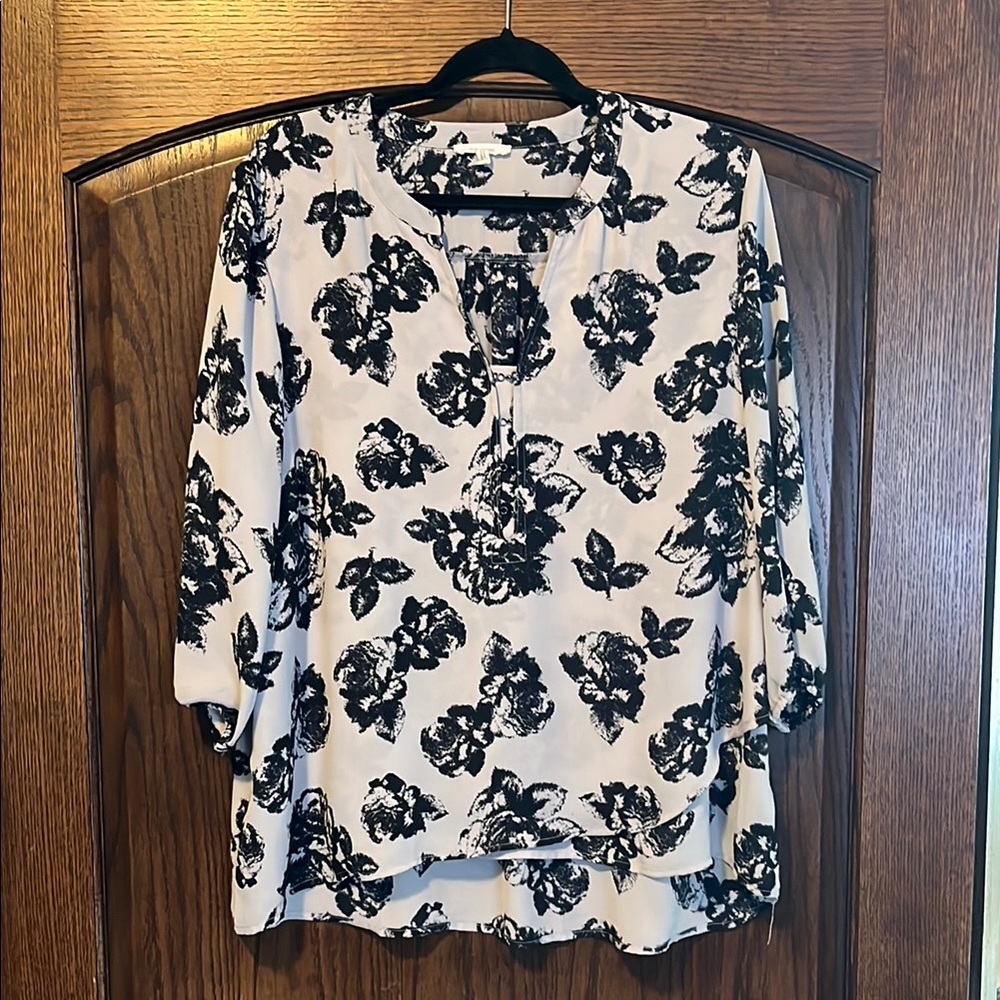 Maurices Black and Gray Boxy Blouse with 3/4 Sleeves